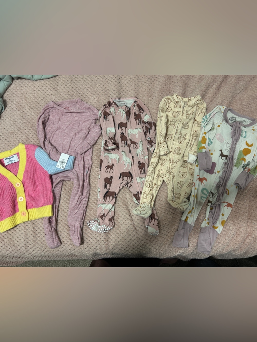 Kids Pink Footed One-Piece Sleepers Pack - Cozy Multi-Pattern Sleepwear